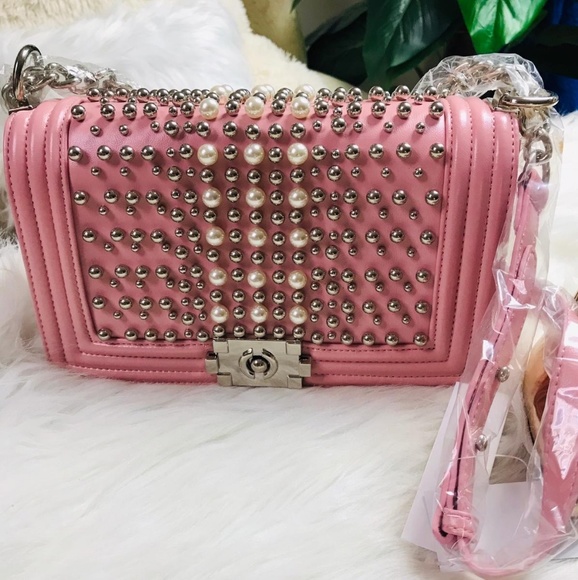 🆕️ Blush Pearl & Studs Structure Shoulder Bag - Picture 2 of 5